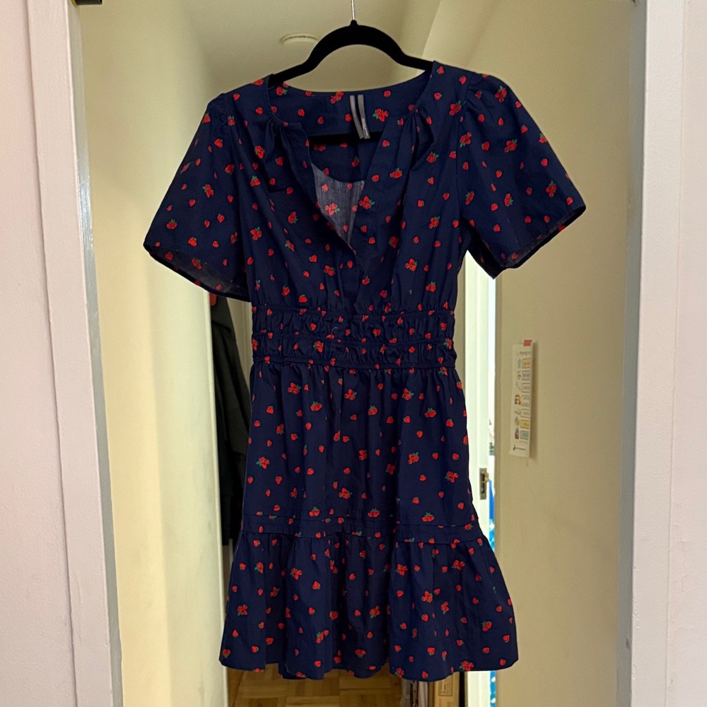Navy Dress with Red Floral Print